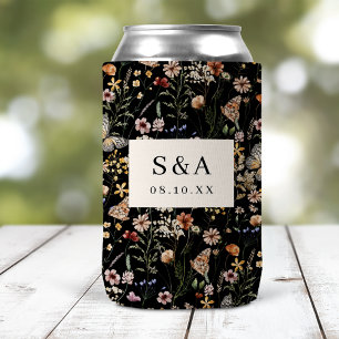 Porta-lata Copo Térmico para Casamento Boho com Floral Preto