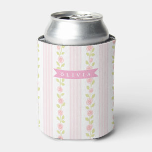 Porta-lata Coquete personalizado feminino rosa floral listrad