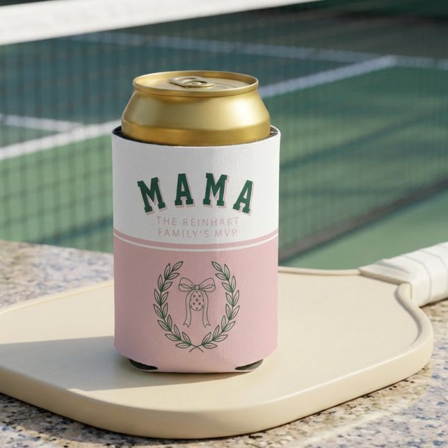 Porta-lata Coquette Sport Pickleball Mama MVP Family Name (Family's MVP varsity coquette sport style can cooler with pickleball theme by Darling & May)