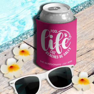 Porta-lata Cor-de-rosa quente com vida de piscina