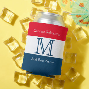 Porta-lata Cor Sólida da Faixa Azul Vermelha MONOGRAM