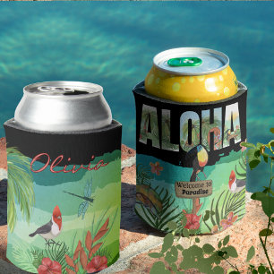 Porta-lata Cor Vibrante Aloha Tropical Havaiano