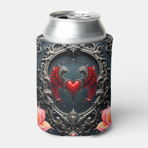 Porta-lata Coração Alado Carmesim Romance Gótico Elegante .