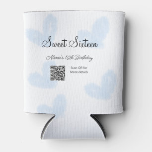Porta-lata Corações de aquarela azul QR Doce dezesseis anos