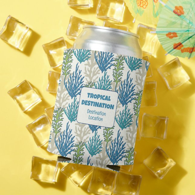 Porta-lata Coral Seaweeds texto personalizado (Verão in situ)