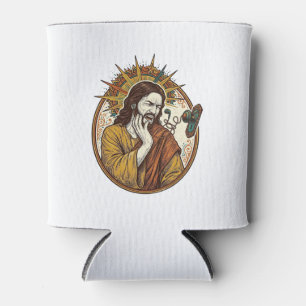 Porta-lata Cordão de fone de ouvido de Jesus preso na maçanet