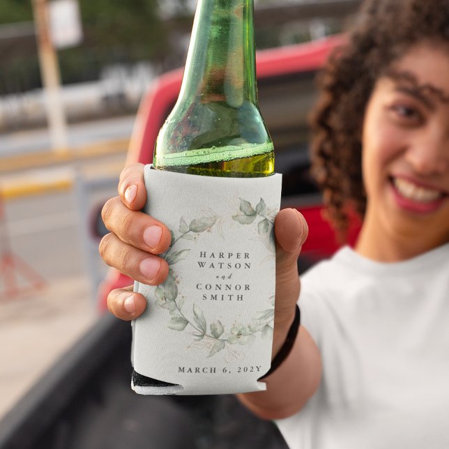 Porta-lata Coroa de Eucalipto Dourado Moderno Casamento (Criador carregado)