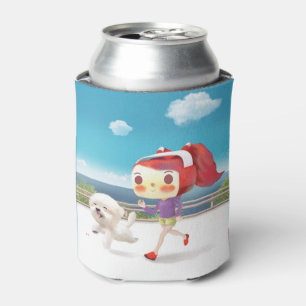 Porta-lata Correndo com Cachorro pelo Mar