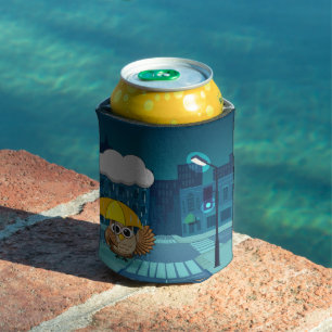 Porta-lata Coruja Bonita com Guarda-chuvas no dia chuvoso