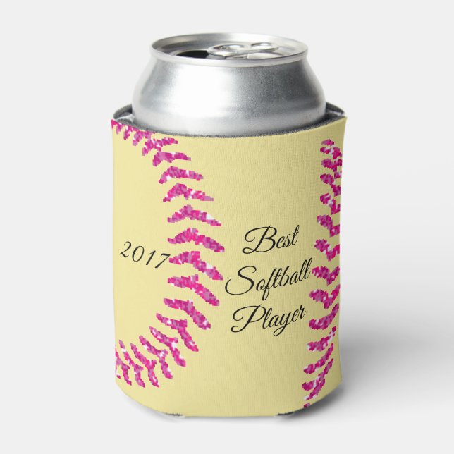 Porta-lata Costuras de Softbol com Brilho Falso Rosa (Can Front)