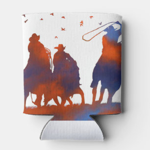 Porta-lata Country Western Cowboy Roping White