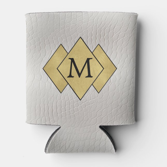 Porta-lata Couro Branco Clássico Personalizado Faux (Frente)