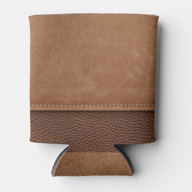 Porta-lata Couro picado: cinza, fundo preto. (Frente)