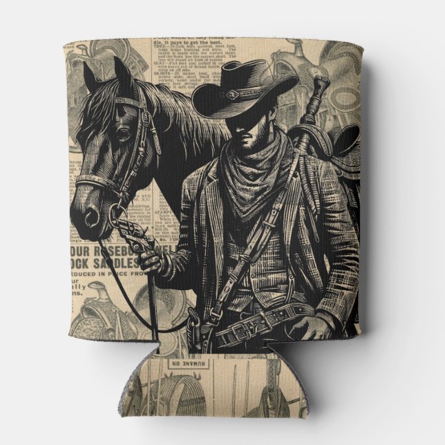 Porta-lata Cowboy com selas de cavalo com arte ocidental (Traseira)