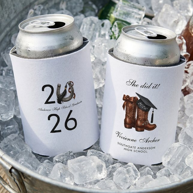 Porta-lata Cowgirl Boots & Graduation Cap Party (Country Chic Graduation Can Coolers )