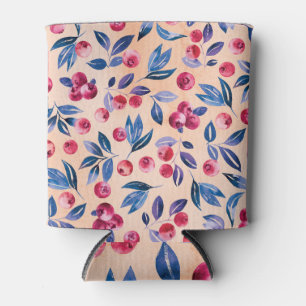 Porta-lata Cranberry Watercolor: Berries Selvagens Sem Costur