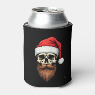 Porta-lata Cranio de Papai Noel Hipster Engraçado com Chapéu 