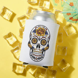 Porta-lata Crânio de Rosa Amarelo