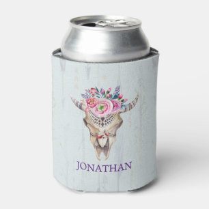 Porta-lata Crânio indiano de Bull dos símbolos com uma flor