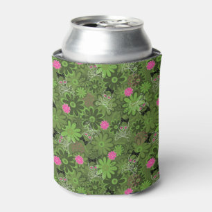 Porta-lata Crânios femininos do punk no fundo de Camo da flo