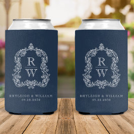 Porta-lata Crest de Monograma Casamento Azul Marinho