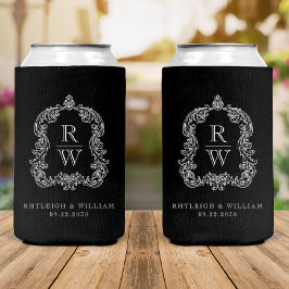 Porta-lata Crest Monograma Preto e Branco Casamento