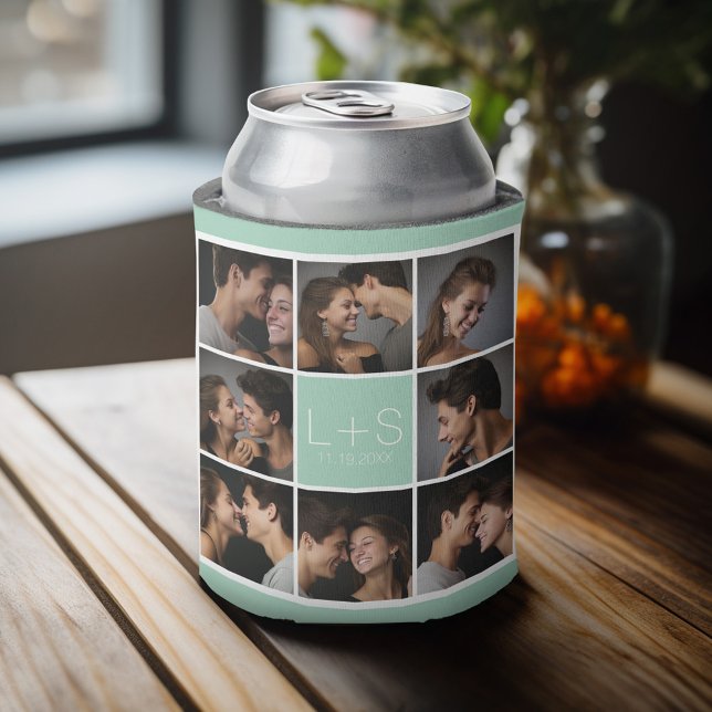 Porta-lata Crie seu próprio Monograma de Colagem de Fotos de  (Personalized Can Cooler - Add Your name for a great wedding anniversary party favor)