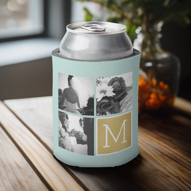 Porta-lata Crie seu próprio Monograma de Colagem de Fotos de  (Personalized Can Cooler - Add Your name for a great wedding anniversary party favor)