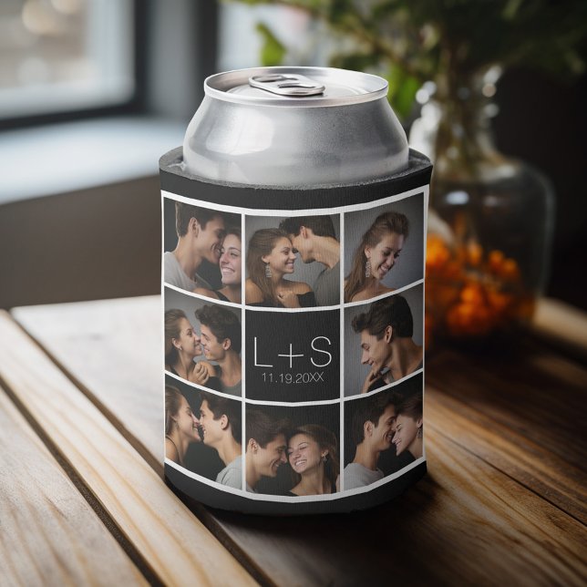 Porta-lata Crie seu próprio Monograma de Colagem de Fotos de  (Personalized Can Cooler - Add Your name for a great wedding anniversary party favor)