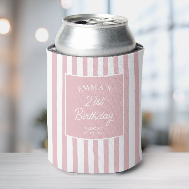 Porta-lata Custom 21st Birthday Preppy Pink Striped Party (Criador carregado)