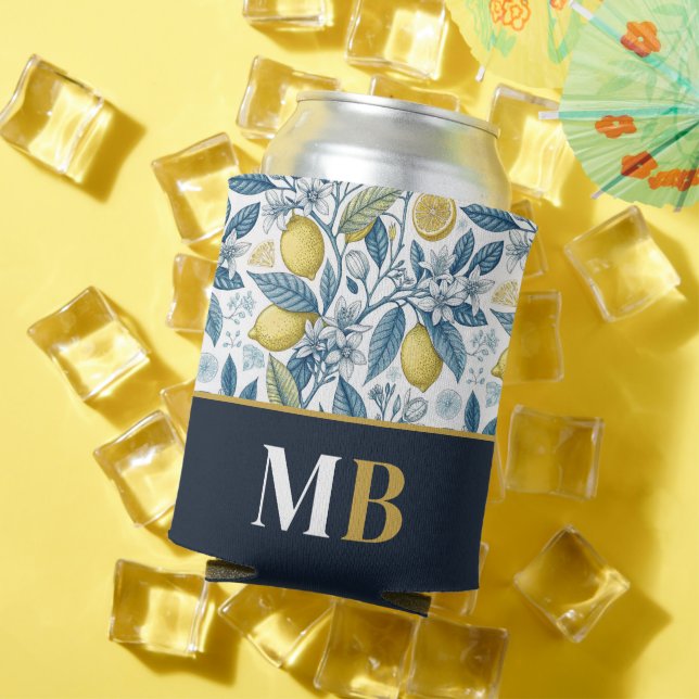 Porta-lata Custom Elegant Mediterranean Lemon Botanical Navy (Verão in situ)