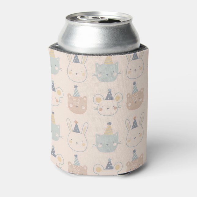 Porta-lata Cute Cats Rabbits and Bears Faces Pastel Pattern (Can Back)