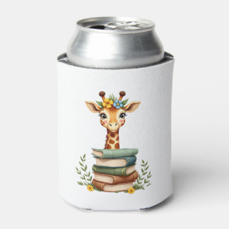 Porta-lata Cute Giraffe With Book Floral Bookworm Librarian B