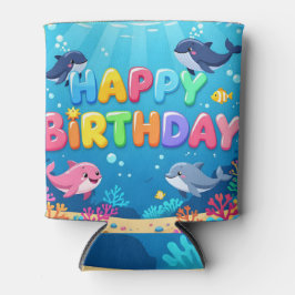 Porta-lata Cute Happy Birthday nautical dolphin