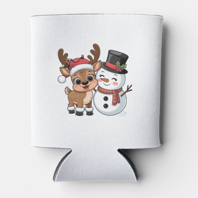 Porta-lata Cute Holiday Reindeer & Snowman (Frente)