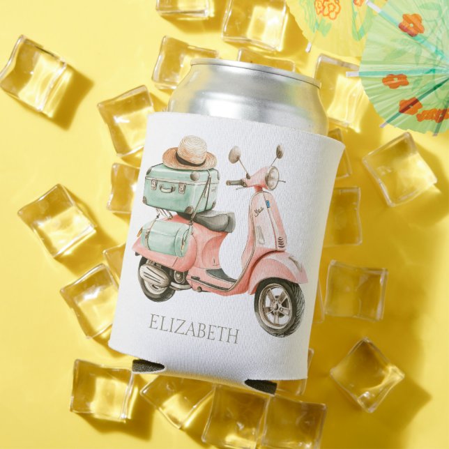 Porta-lata Cute Pink and Aqua Coastal Scooter (Verão in situ)