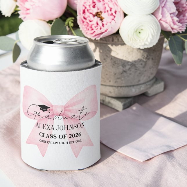 Porta-lata Cute Pink Bow Graduation Cap Graduate (Criador carregado)