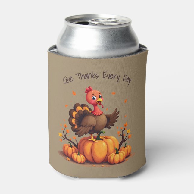 Porta-lata Cute Thanksgiving Turkey Autumn Pumpkins Scene (Can Front)