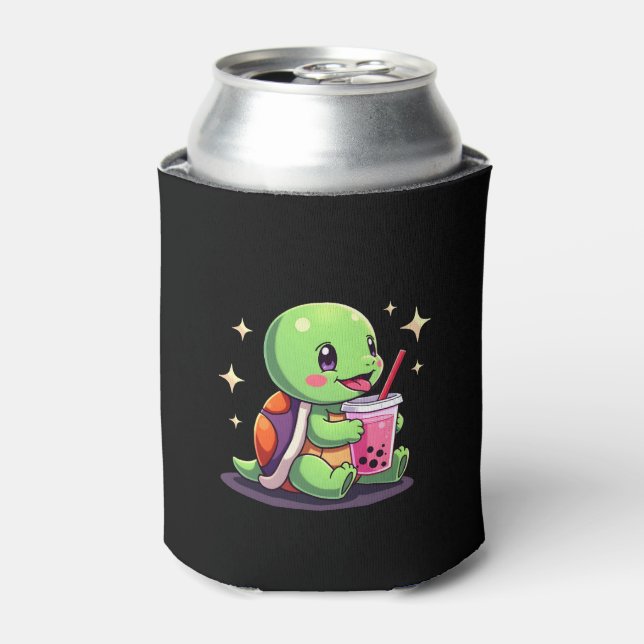 Porta-lata Cute turtle drinking boba. Funny Boba Turtles Love (Can Front)