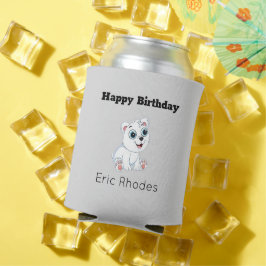 Porta-lata Cute white polar bear on gray birthday