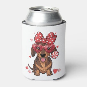 Porta-lata Dachshund Adorável Em Óculos Cardíacos E Bolinhas