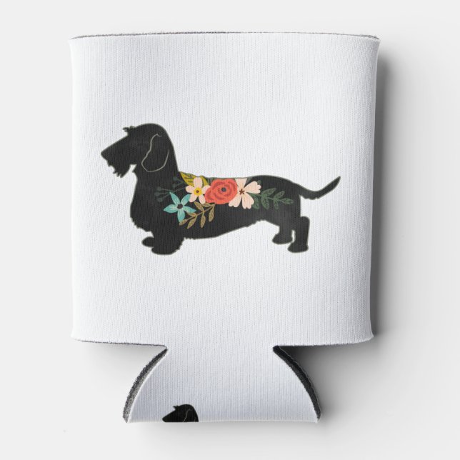 Porta-lata Dachshund Bohemian Floral Silhouette (Frente)