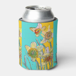 Porta-lata Daffodil Watercolor Flower Turquoise Flor