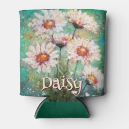Porta-lata Daisies Impressionistic Floral Teal Personalized