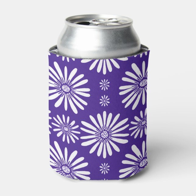 Porta-lata Daisy Pattern Purple White Can Cooler (Can Front)