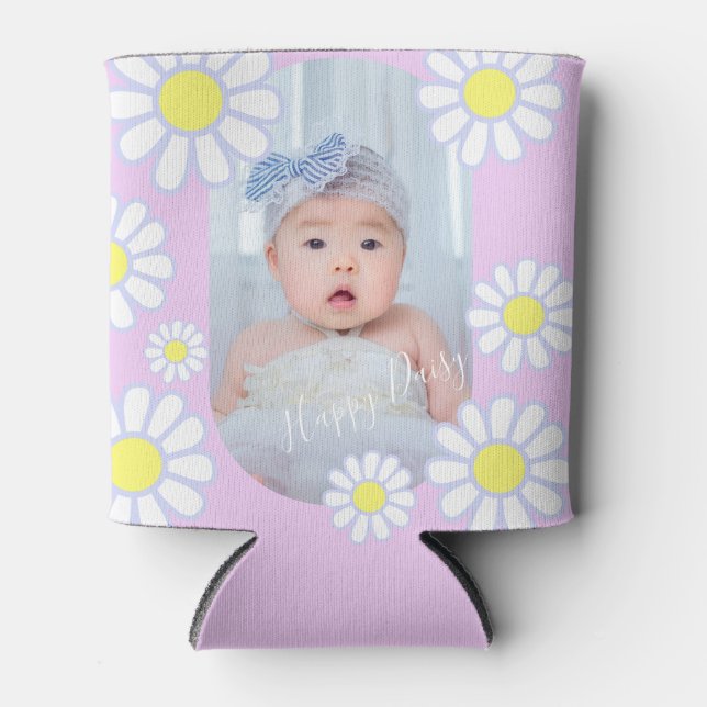 Porta-lata Daisy Simple Pastel Pink Photo Baby (Frente)