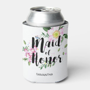 Porta-lata Dama de Honra Casamento Aquarela Floral Rosa