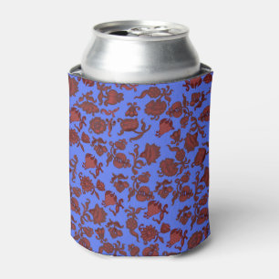 Porta-lata Damasco Pintado Vermelho Pintado Azul Padrão Mode