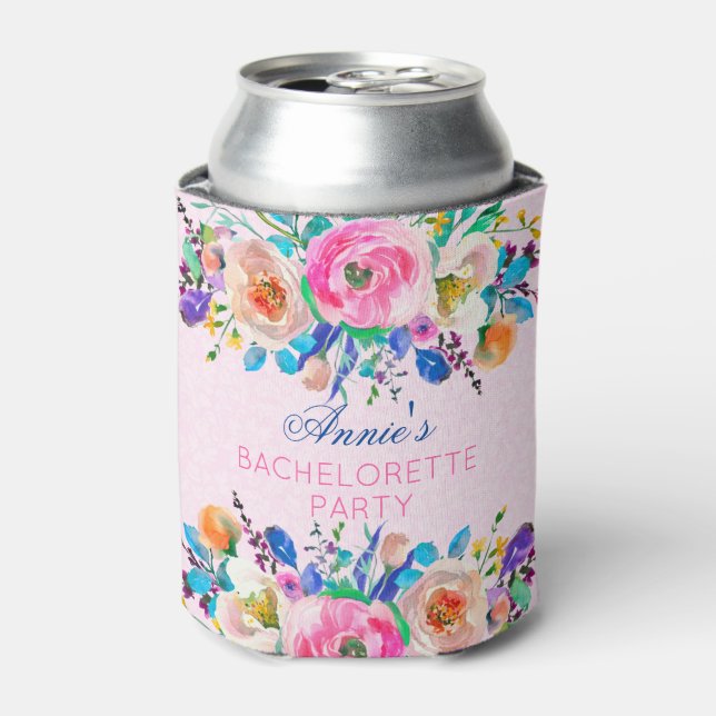 Porta-lata Damasco Rosa E Buquê Colorido - Bachelorette (Can Front)