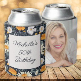 Porta-lata Dandelions Daisions Marinho Azul Nome de Aniversár